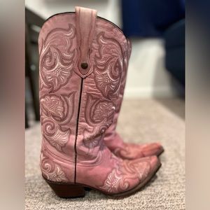 Corral Vintage Women G 1087 Pink Inlay Leather Snub Toe Cowgirl Boots 7.5